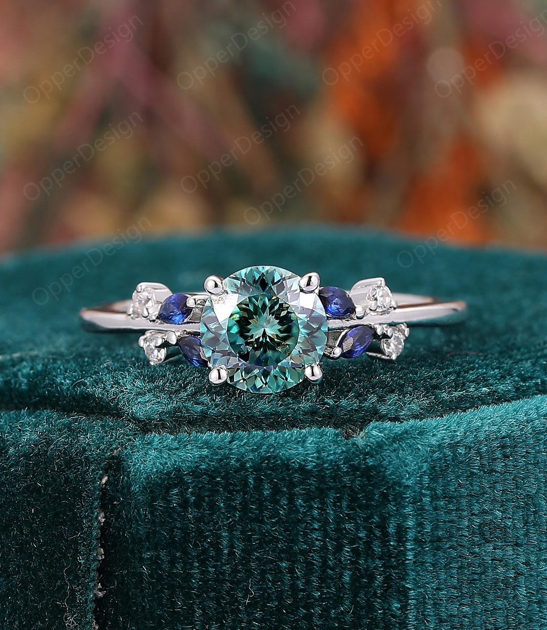 7mm Portuguese Cut Cyan Blue Moissanite Ring, Engagement Ring