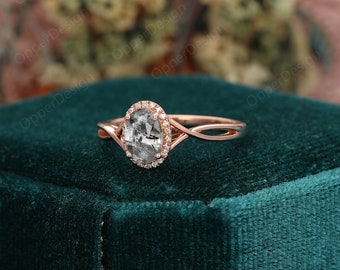 Cross Band Diamond Ring, Oval Cut 5x7mm Natural Herkimer Diamond