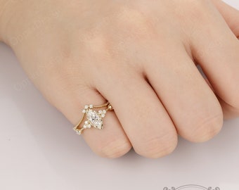 AoedeJ Set Di 2 Anelli Impilabili In Argento 925 Con Zirconi Cubici, Per Fidanzamento E Matrimonio, Taglie Dalla 6 Alla 9, Con Confezione Regalo