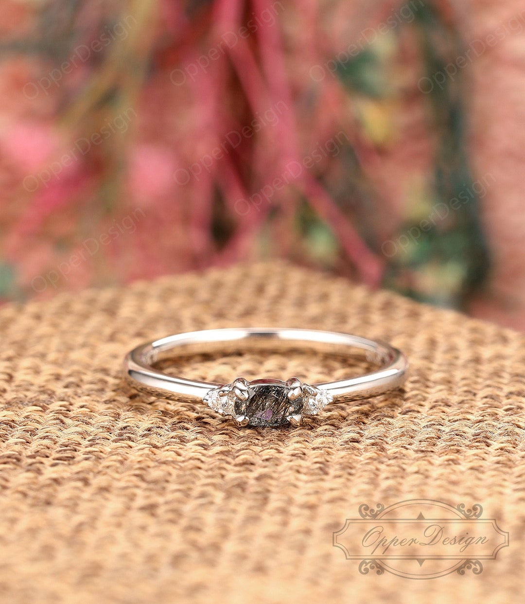 Anillos Compromiso Cuarzo Juego De Rutilado - Oro Rosa Con Circonita Negra  Anillos Oro Rosa, image size:1080x1242