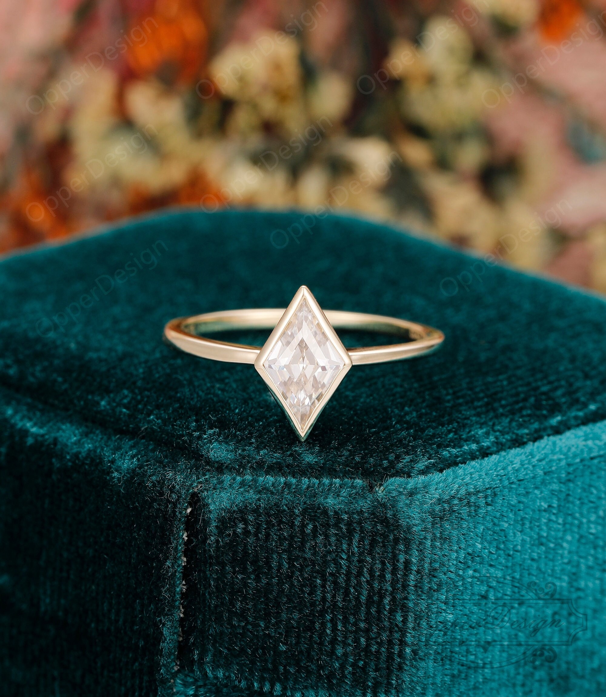 Rhombus Cut 6x10mm Simulated Diamond Ring Minimalist Solitaire Ring Bezel Wedding Ring 14k Rose Gold Bridal Ring anniversary Proposal Ring Etsy UK