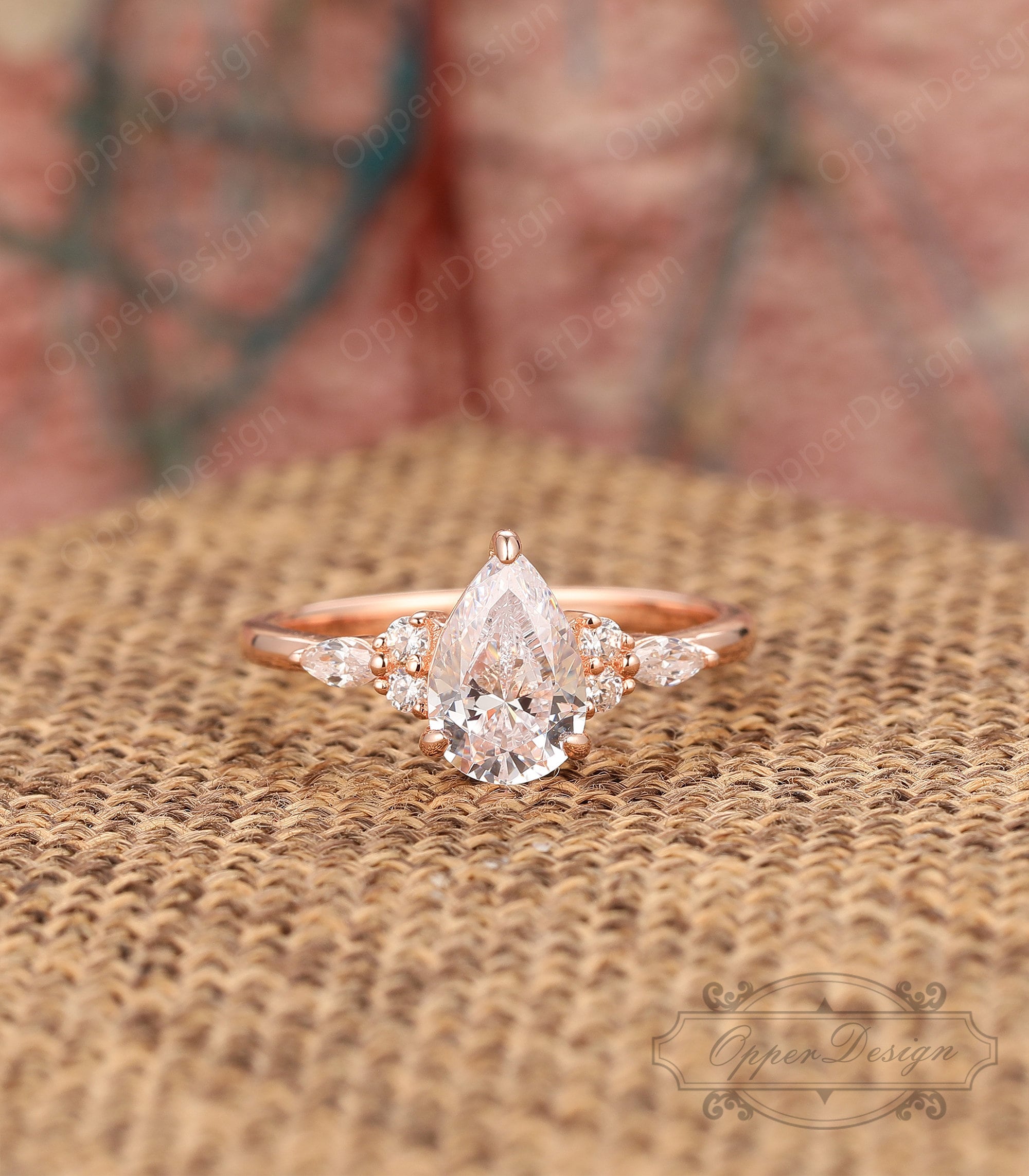 Tear Drop Wedding Ring, Moissanite Engagement Ring Pear Shape, Art Deco Wedding Ring, Plain Gold Ring For Women, Promise Moissanite Ring