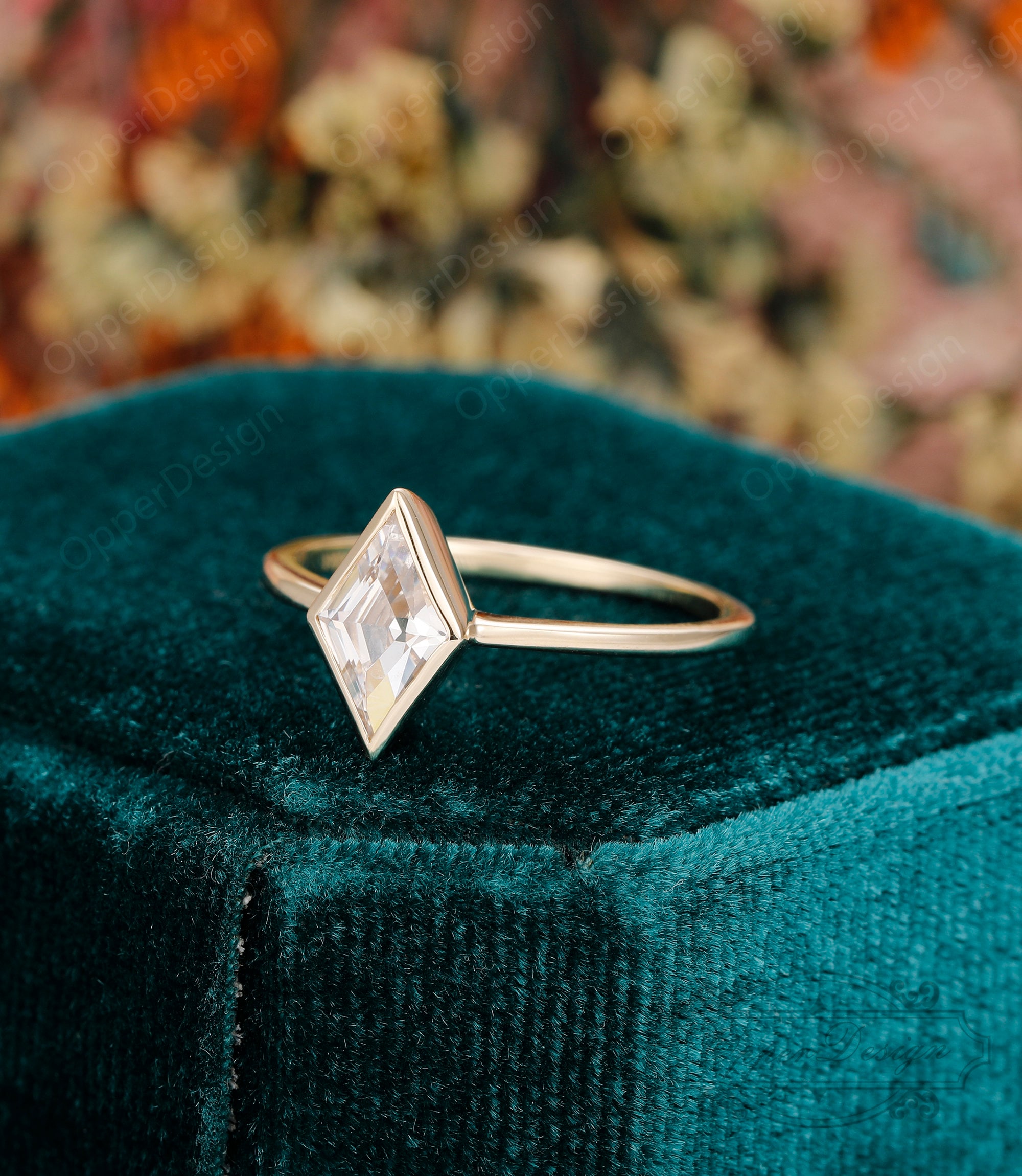Rhombus Cut 6x10mm Simulated Diamond Ring, Minimalist Solitaire