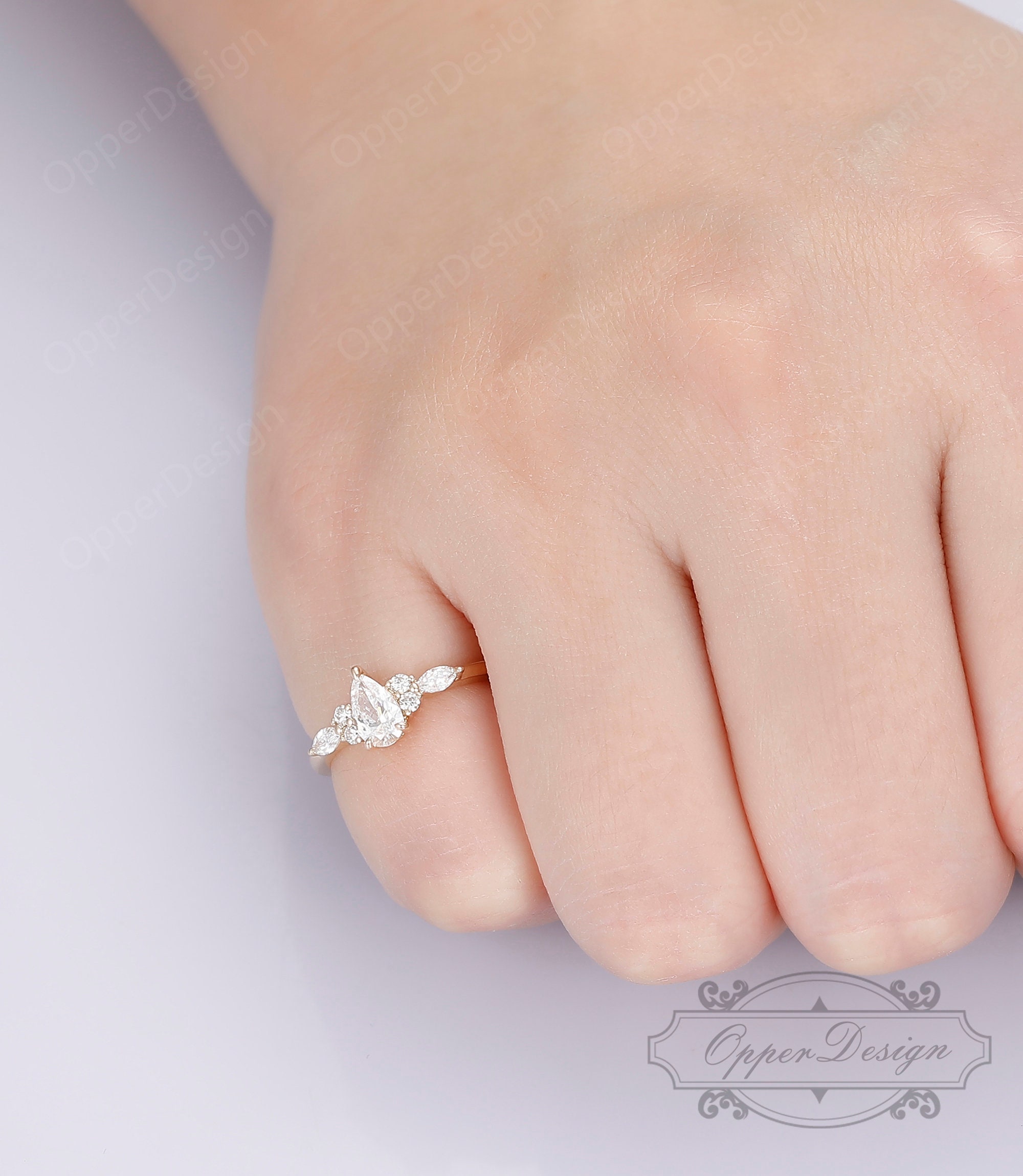 Tear Drop Wedding Ring, Lab Created Diamond Engagement Ring Pear