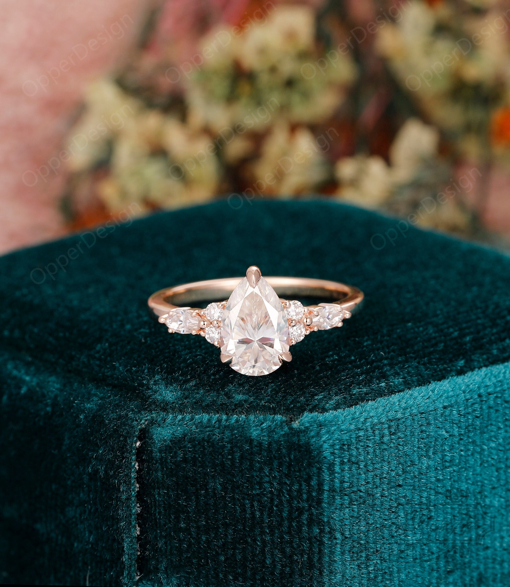 Tear Drop Wedding Ring, Moissanite Engagement Ring Pear Shape, Art