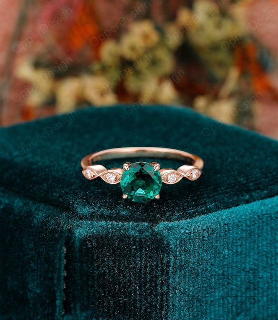 Bague de fiancailles emeraude coupe ronde 6 5 mm bague de mariage personnalisee bague unique bague vintage demi eternite bague femme 1CT Emerald Promis Etsy Canada
