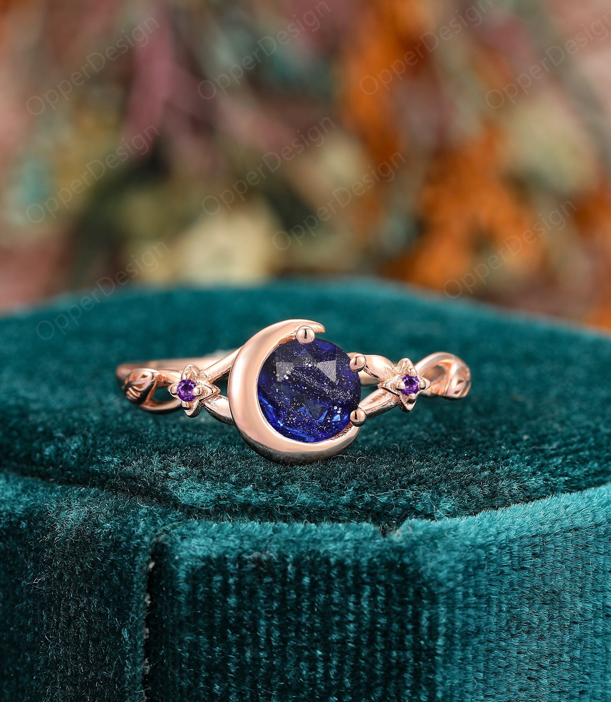 【BLUE MOON STONE】リング Queen Water Drop Blue Sheen Moonstone Ring with Full Pavé Halo