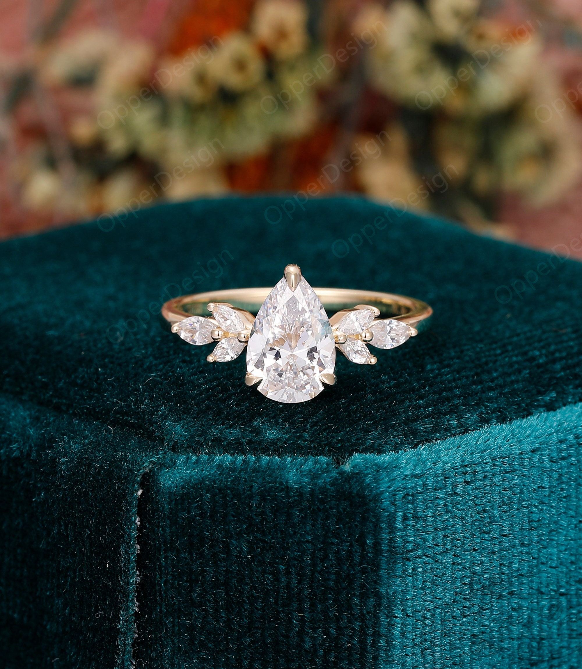 Teardrop Lab Grown Diamond Engagement Ring, Pear Cut Diamond 
