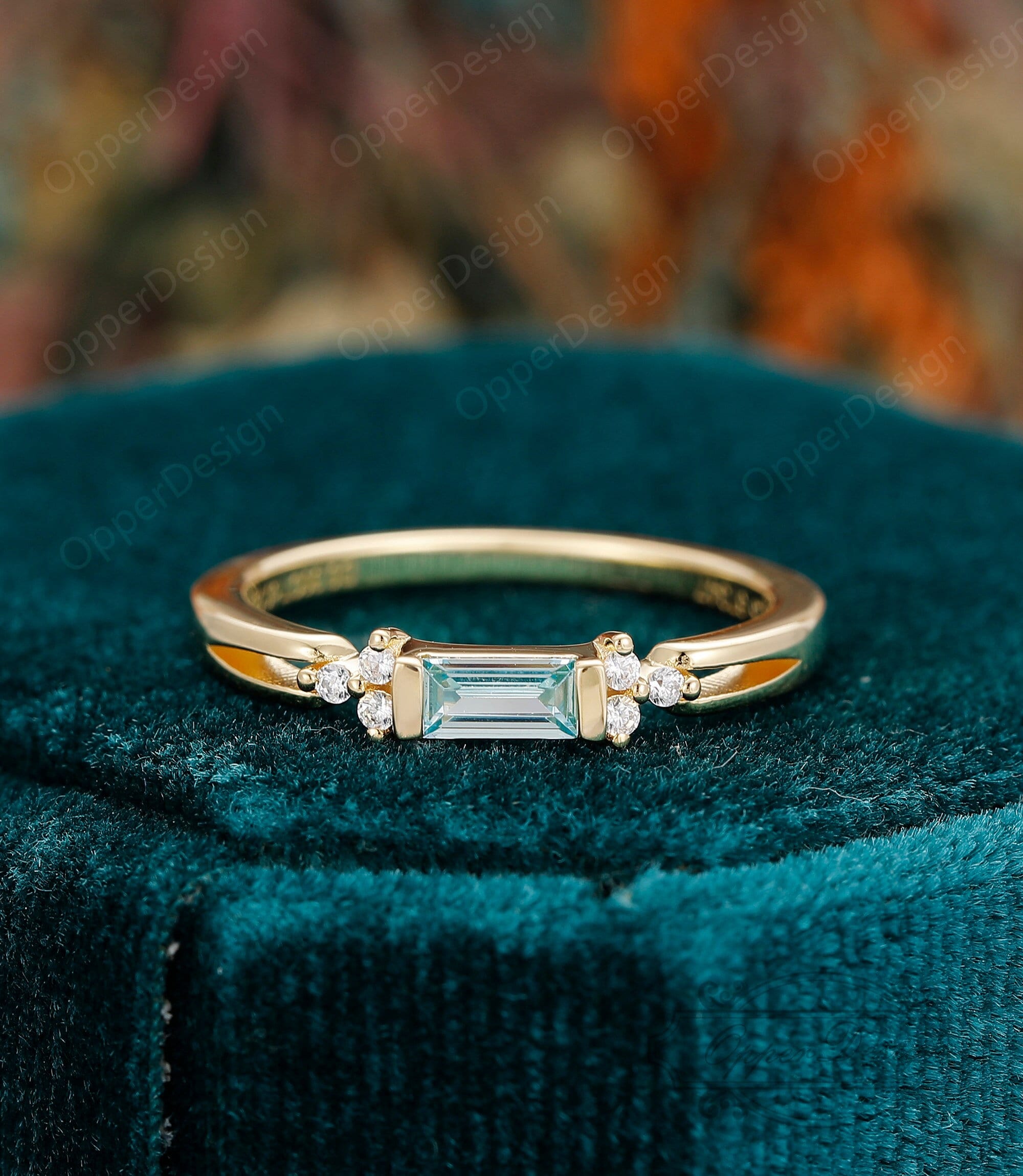 Aquamarin Verlobungsring, Einzigartige Blauer Edelstein Ring, Zarte Ehering, Gelbgold Ring Für Frauen, Jahrestag Ring Minimalistisches Geschenk