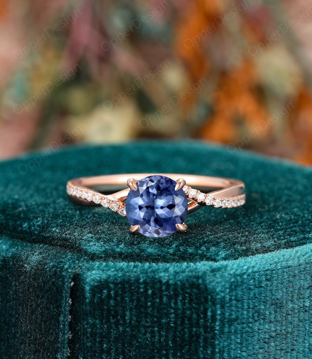 Vintage Tanzanite Wedding Ring Unique Women Promise Ring Round Cut