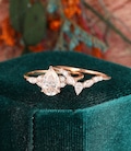 18k Solid Gold Moissanite Wedding Ring Set, Unique Matching Ring, Anniversary Ring Set, Teardrop Moissanite Bridal Set, Vintage Promise Set