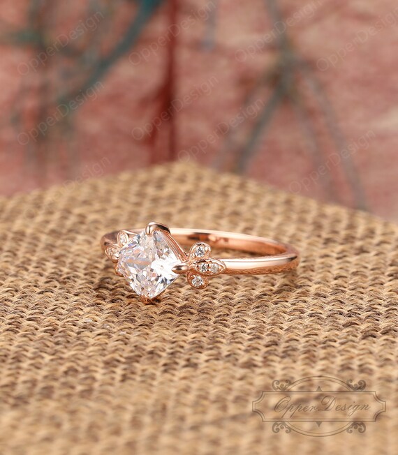 Anillo de boda clasico para siempre anillo para mujer anillo de novia de moissanita de corte cojin de 6x6 mm anillo de novia de oro macizo anillo de prong para promesa