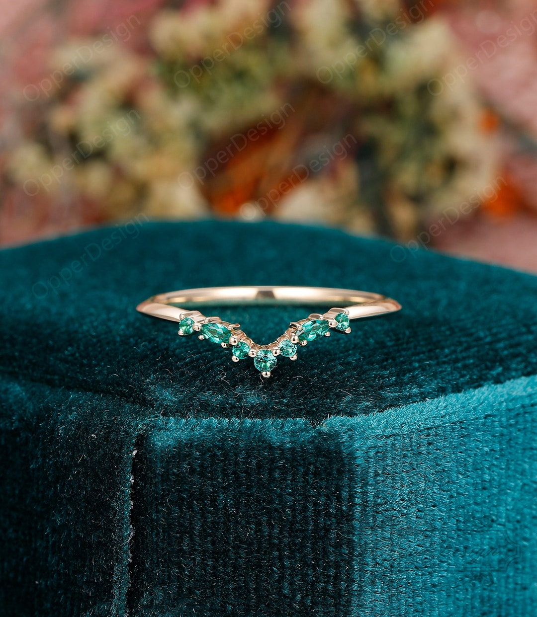 Emerald Wedding Band, 14K Yellow Gold Knife-edge Band, Vintage Ring ...