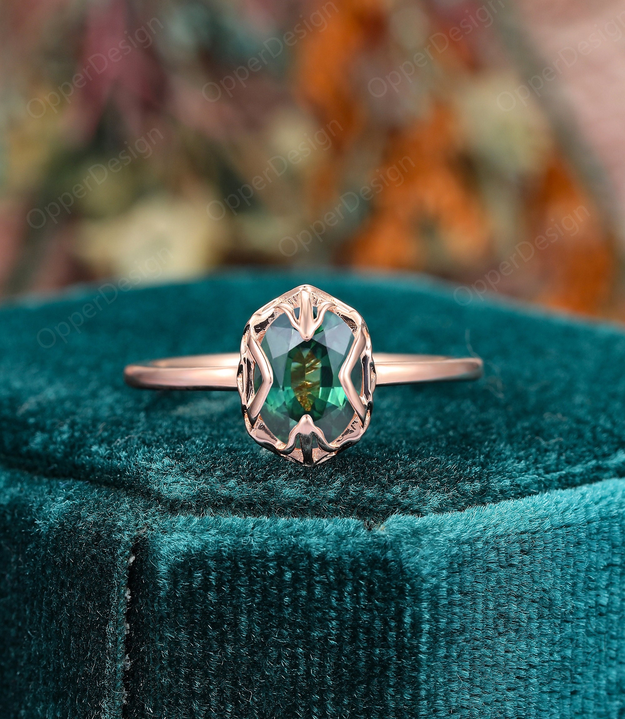 Natural Blue Green Sapphire Wedding Ring,Oval Cut 6x8mm Teal Sapphire Ring,Antique Solitaire Sapphire Jewelry,Teal Sapphire Anniversary Gift
