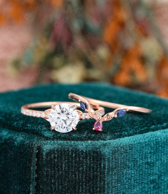 Stacking Round Moissanite Engagement Ring Set/ Half Eternity Ring