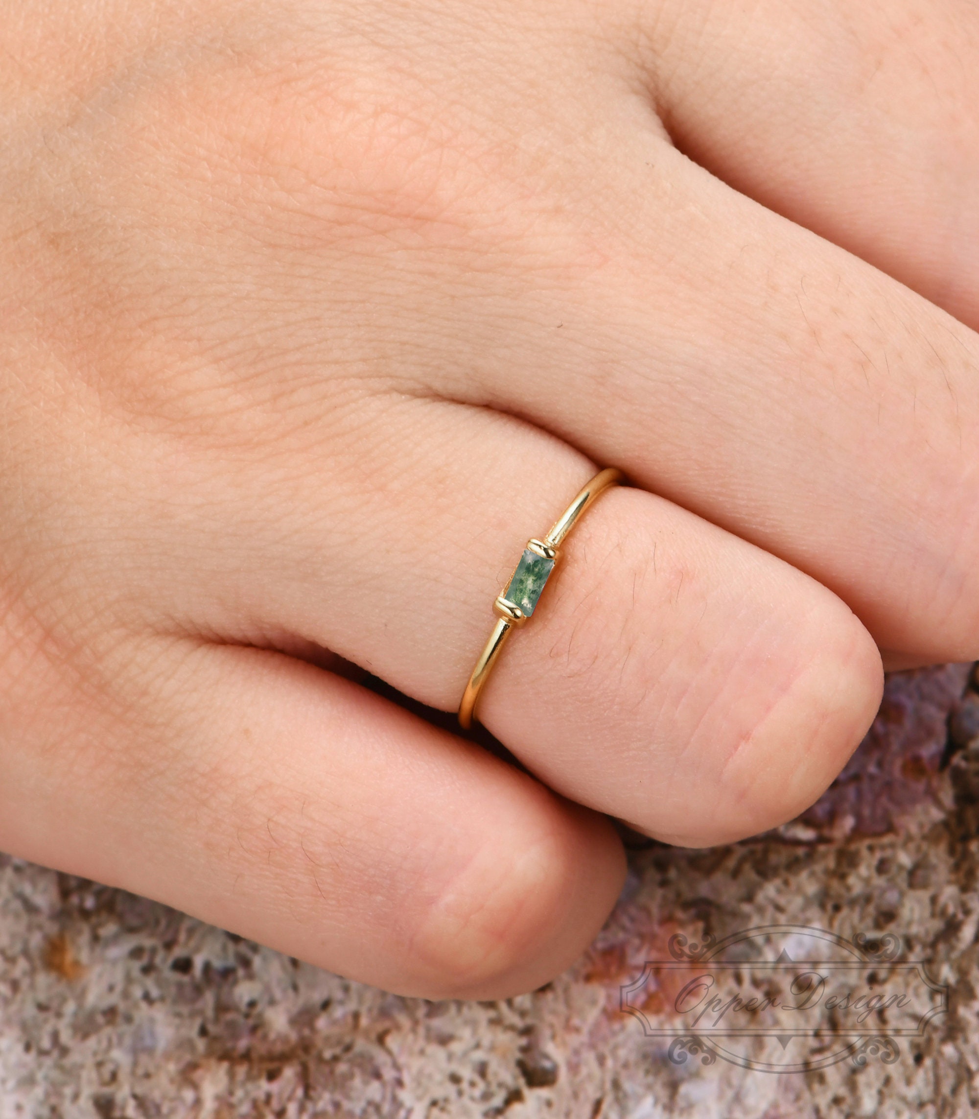 Moss Agate Engagement Ring Gold Plated Silver Ring Gift For | Etsy