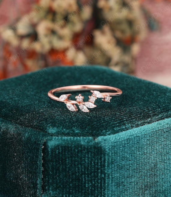 Delicate Wedding Band Solid Rose Gold Matching Band Moissanite