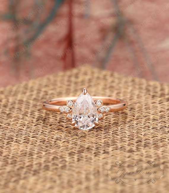Cluster Simulated Diamond Ring Solid Gold Bridal Ring Prong Set