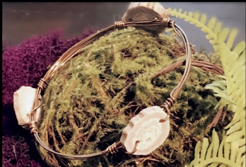 Petite Antler Slice Bronze Wire Wrap Bangle