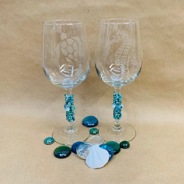 Seahorse Wine Glass Etsy
