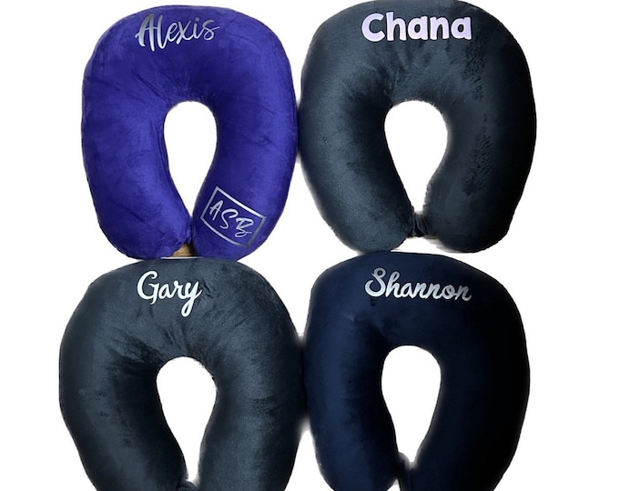 PERSONALIZED Name Travel Neck Pillow Microfiber Soft Lots Of Color Choices Airplane Travel