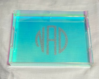 Personalized Iridescent Acrylic Lucite Tray 12”x15” Gift