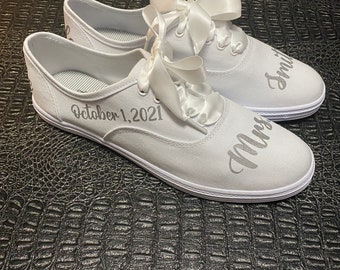 PERSONALIZED Bride Sneakers Wedding White Shoe with Name Date