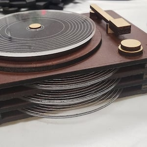 4pc Acrylic Coaster Set with Record Player Holder