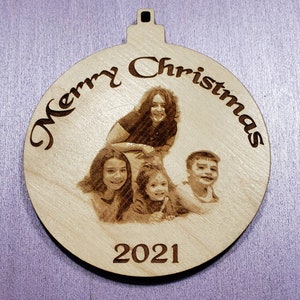 Custom Wood Photo Engraved Christmas Ornament