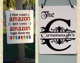 Aí vem o caminhão Amazon na minha placa de entrada Dupla face sublimada