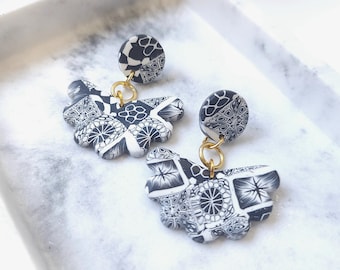 Black & White Polymer Clay Earrings | Unique Handmade Statement Jewelry