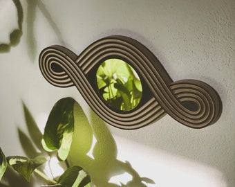 CARVED Eye with mirror. Black Striped. Boho wall decor