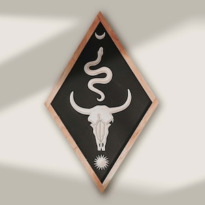 Wall hanging CARVED Steer skull- Diamond