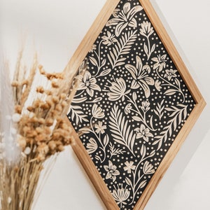 CARVED Wall hanging. Summer Floral with Wood Frame. Boho wall decor.