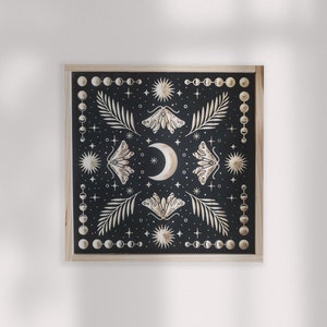 CARVED Wall hanging Wooden Framed Moon Phase Moth -Square