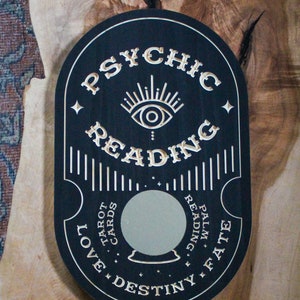 Signo de madera de lectura psíquica con espejo - Colgante de pared