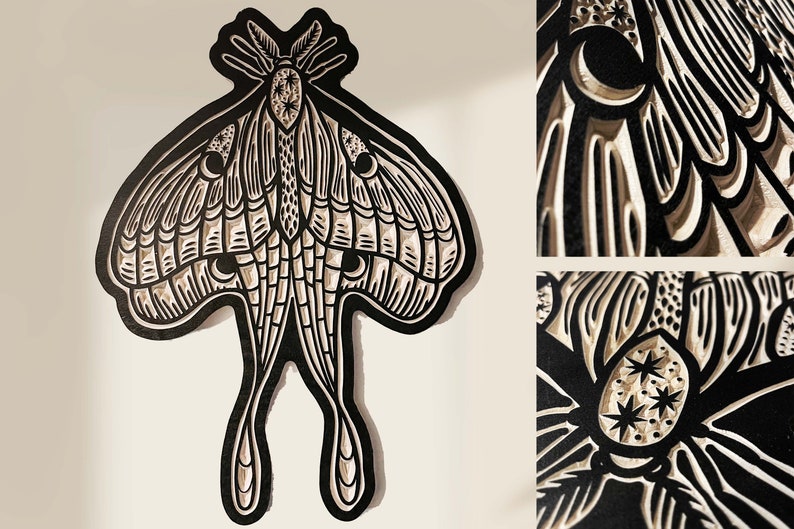 CARVED Woodcut Luna Moth wall hanging. image 1