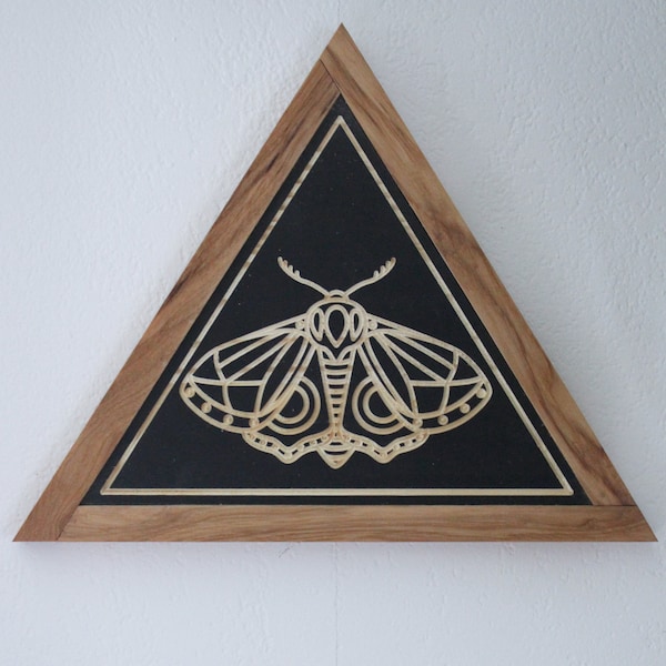 CARVED Wall hanging with Wood Frame Moth-Triangle