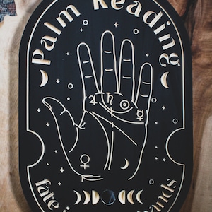 Palm Reading Wood Sign con espejo colgante de pared