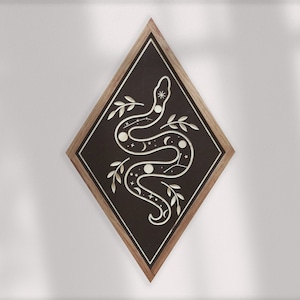 CARVED Wall hanging Wooden Framed Snake -Diamond