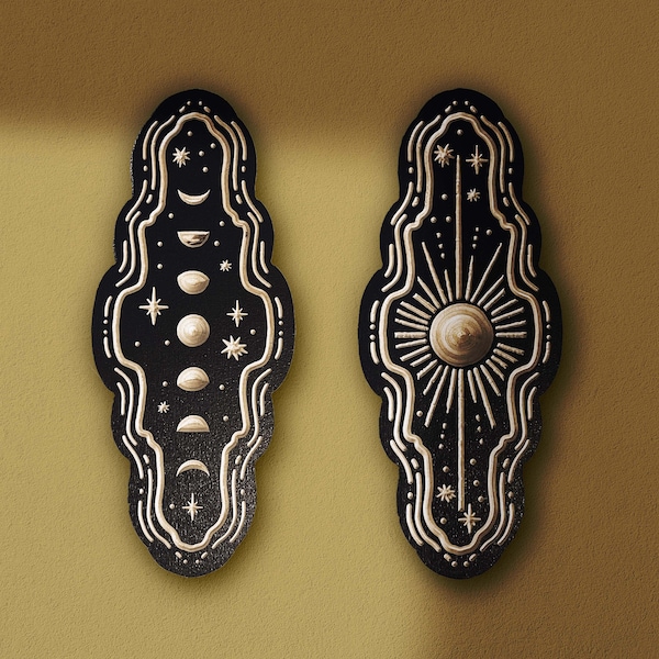 Miniature Woodcuts. Sun/Moon Phases