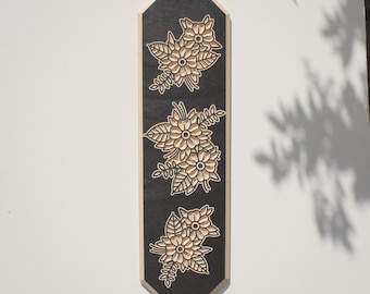 木版画。花。背の高い八角形