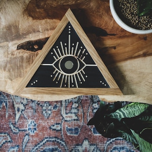 CARVED Wall hanging All Seeing Eye- Triangle with Wood Frame - Triangle