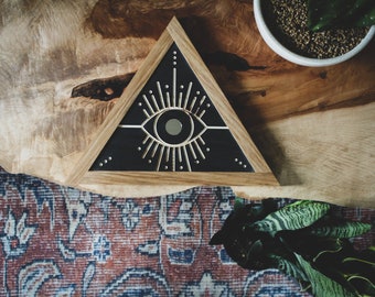 CARVED Wall hanging All Seeing Eye- Triangle with Wood Frame - Triangle