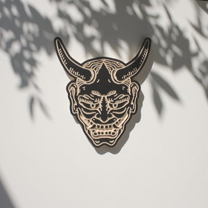 Woodcut. Japanese Oni Mask