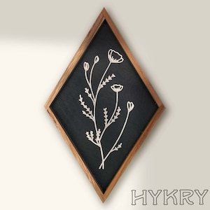 CARVED Wall hanging. Flowers with Wood Frame Diamond Black