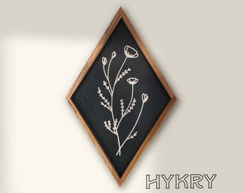 CARVED Wall hanging. Flowers with Wood Frame - Diamond