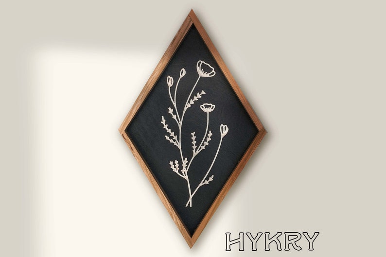 CARVED Wall hanging. Flowers with Wood Frame Diamond Black