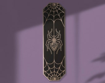 Woodcuts. Spider - Tall Elongated Octagon, Spiderweb, Halloween Decor, Spooky.