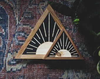 Mini CARVED Sun with Hickory Wood Frame - Triangle